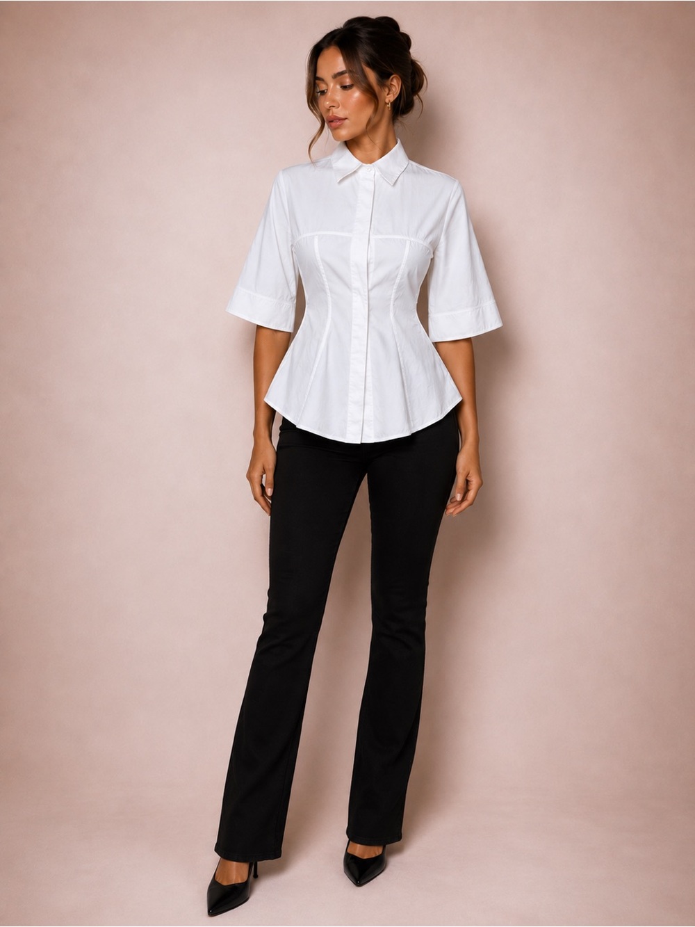 Givenchy White Structured Short-Sleeve Button-Up Blouse